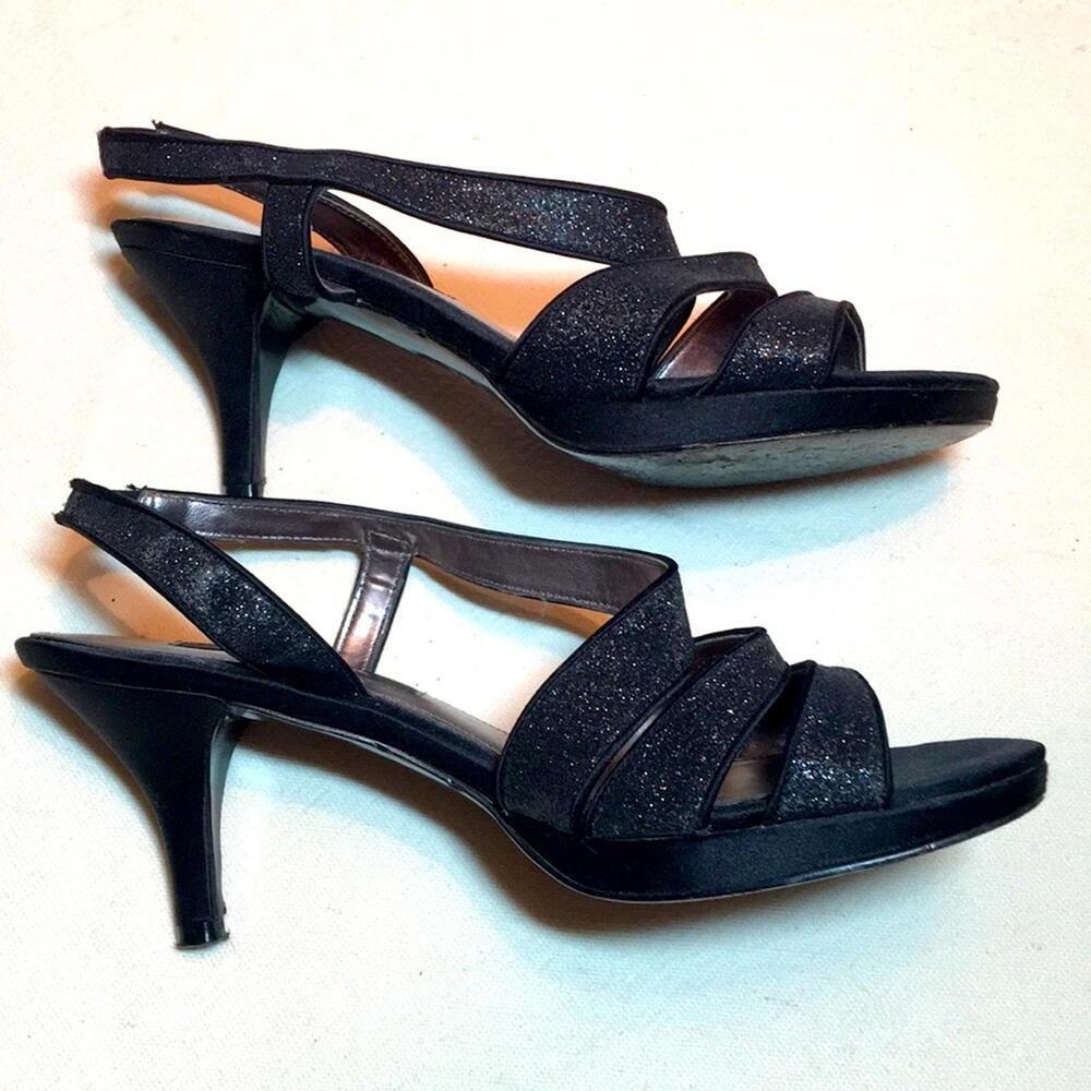 Nina New York black glitter strappy heels sz 7.5 shoes - Picture 2 of 8